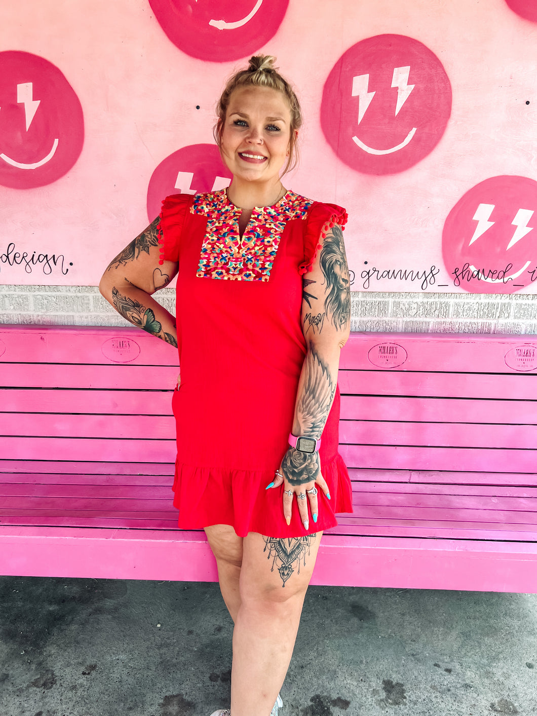 Red Pink Bulldog Womens Dress, Medium