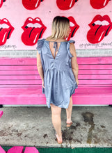 Load image into Gallery viewer, Blue gray ruffle sleeve swing dress
