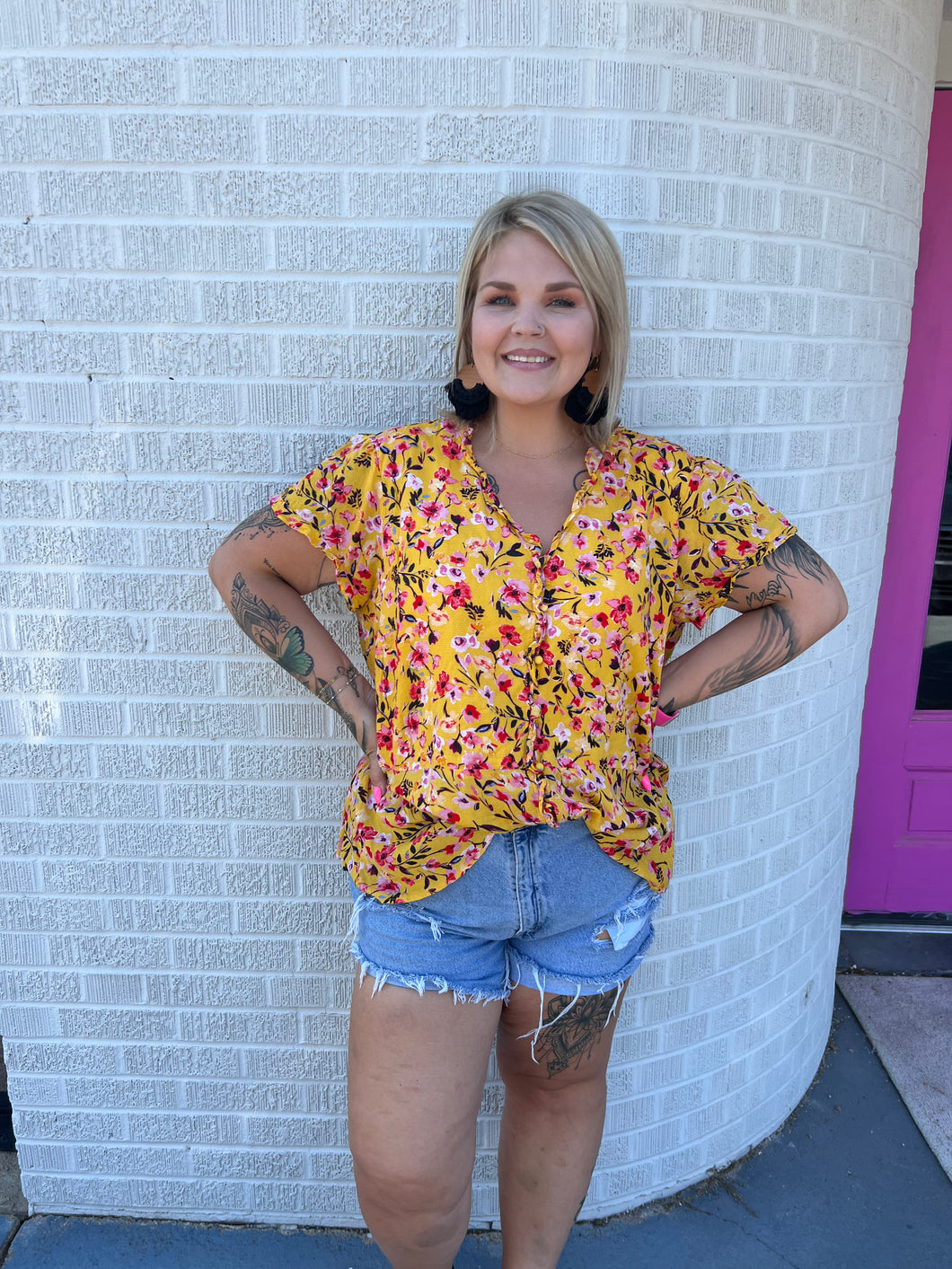 yellow floral Jessica Simpson Womens Top, 3XL