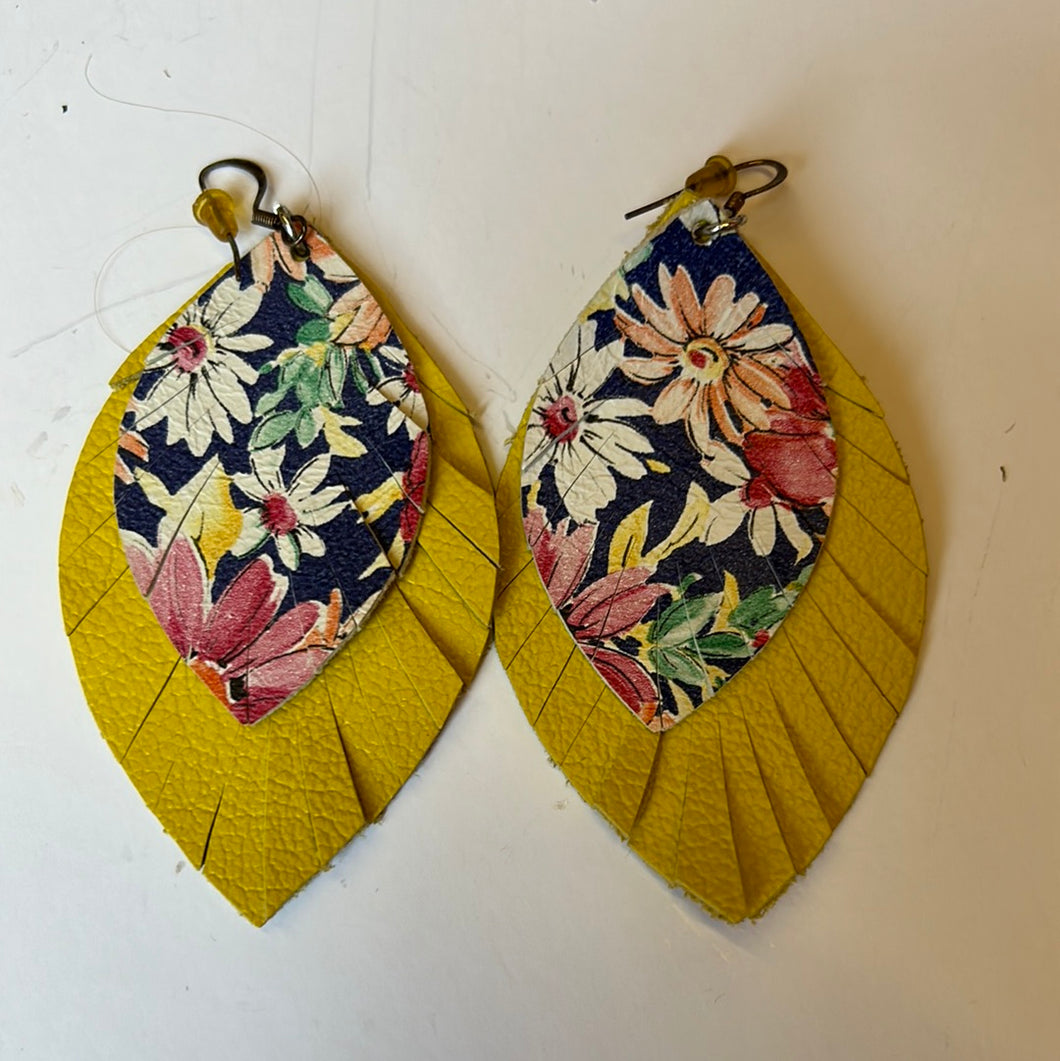 yellow/floral Pink Bulldog Earrings