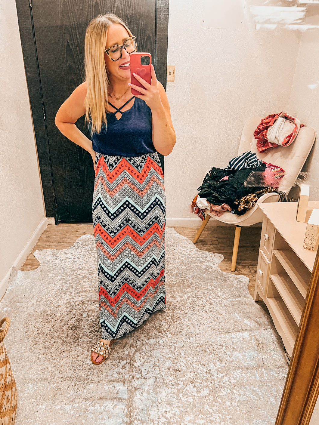 navy/mint/pink Three Pink Hearts Womens Dress, Large