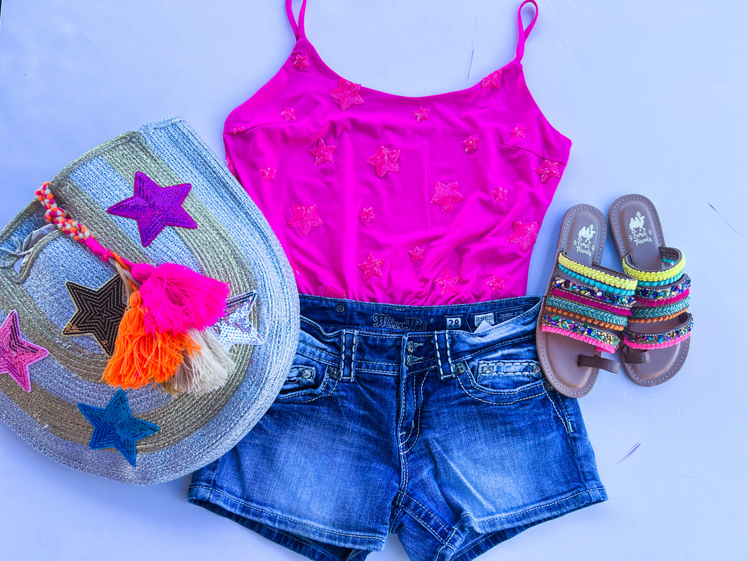 Hot pink with stars TCEC Bodysuit, Medium