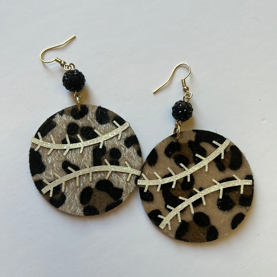 Leopard Baseball Pink Bulldog Earrings