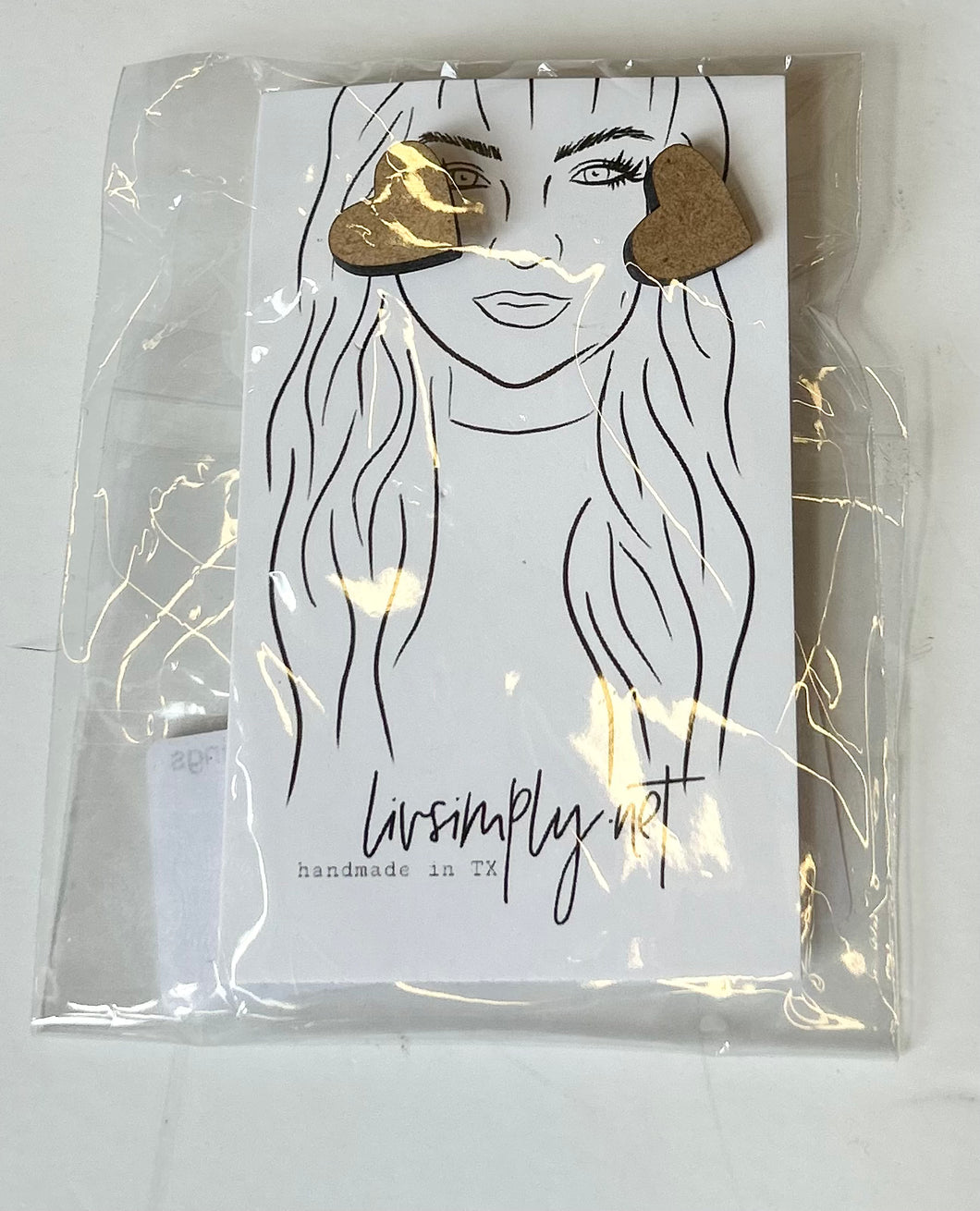 Wooden Heart Studs Pink Bulldog Earrings