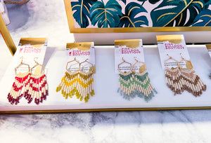 Gold hexagon chevron beaded earrings