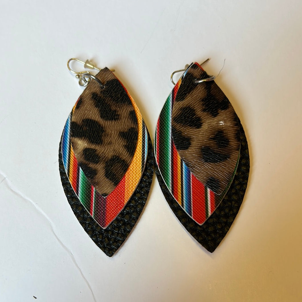 serape/leopard layers Pink Bulldog Earrings
