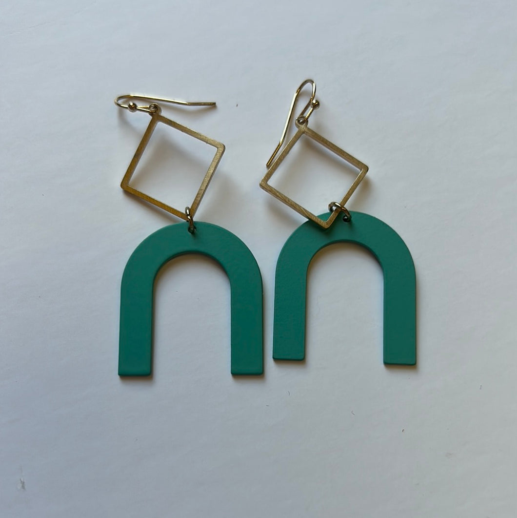 Teal Pink Bulldog Earrings