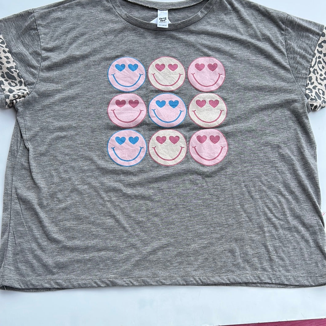 gray with smiley faces Daisy Rae Womens Top, 3XL