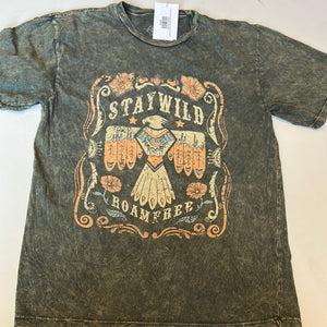 Gray acid wash Lotus Womens Graphic Tee, Medium