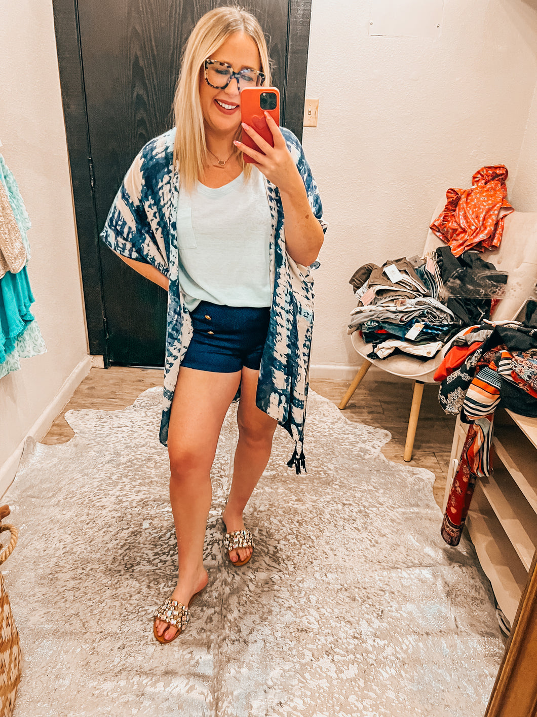 blue tie dye Pink Bulldog Kimono, One Size