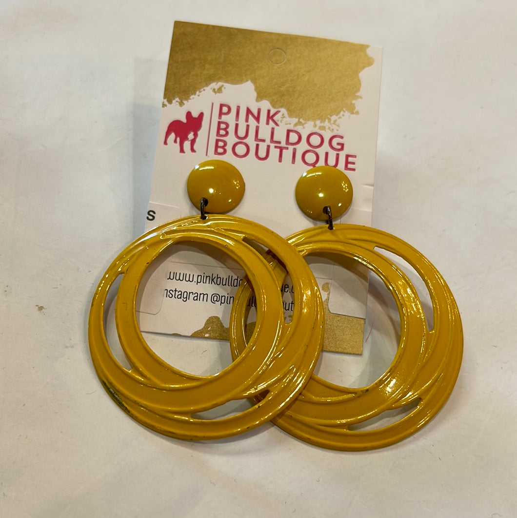 Yellow Pink Bulldog Earrings