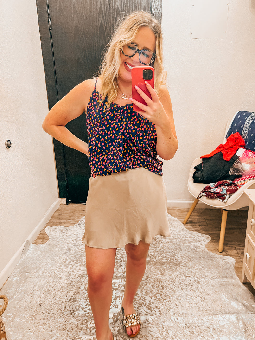 navy with coral and pink Naked Zebra Womens Top, Large