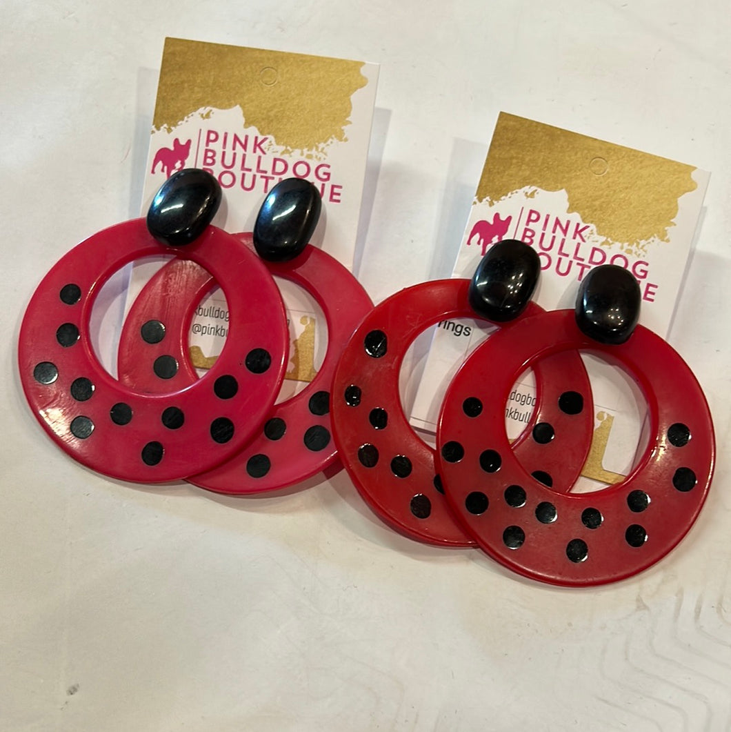 Red with polka dot Pink Bulldog Earrings
