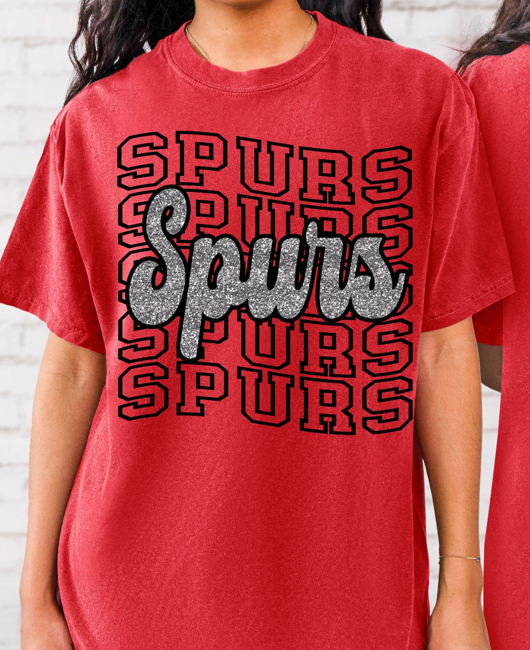 Silver Spurs Retro Repeat Faux Glitter Tee
