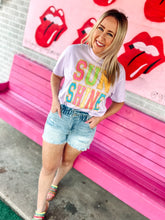 Load image into Gallery viewer, Lavender “Sunshine” printed Varsity patch crop
