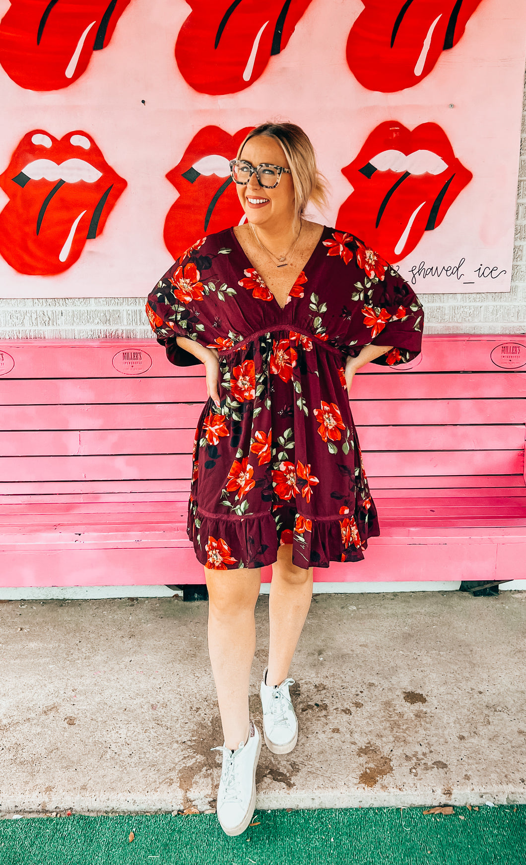 Maroon Floral Umgee Womens Dress, Large