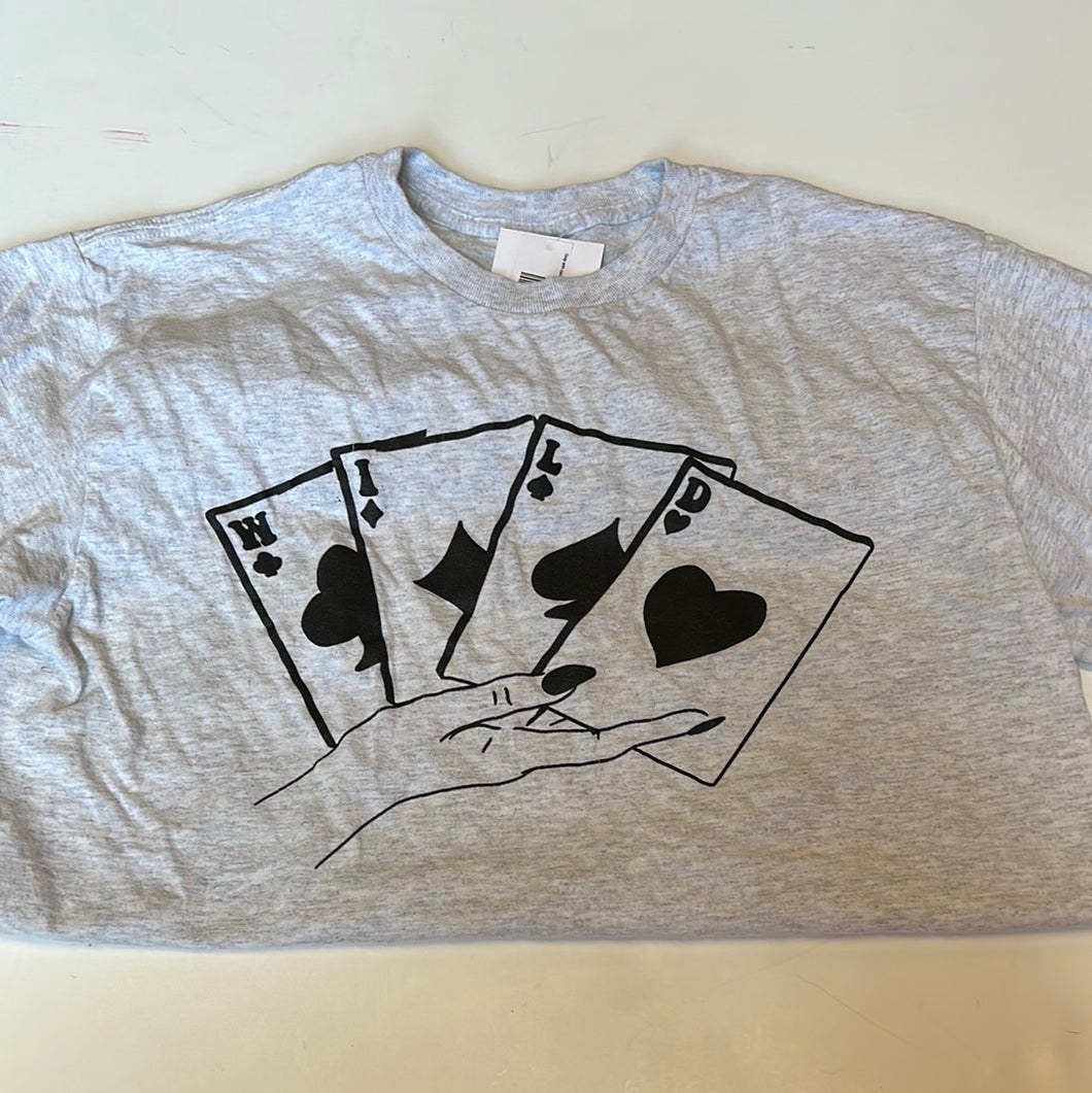 Gray with cards Pink Bulldog Womens Graphic Tee, Medium