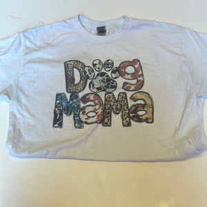 White "Dog mama" Pink Bulldog Womens Graphic Tee, Medium