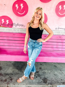 High Rise distressed crop straight jeans