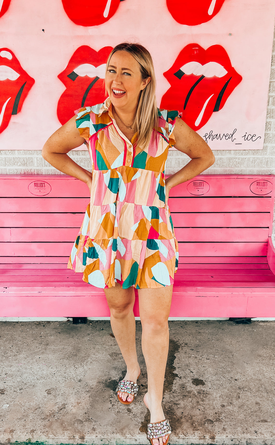 Geo print multicolor swing dress