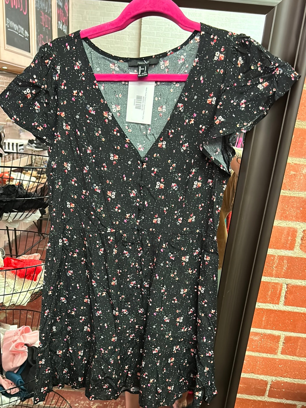 Black FLoral Forever 21 Womens Dress, Large