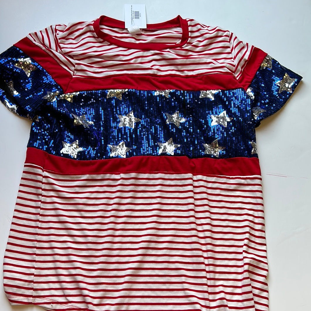 Red/White/Blue Pink Bulldog Womens Top, Large