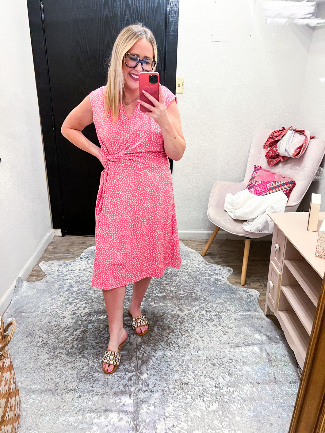 Pink Floral lands end Womens Dress, XL