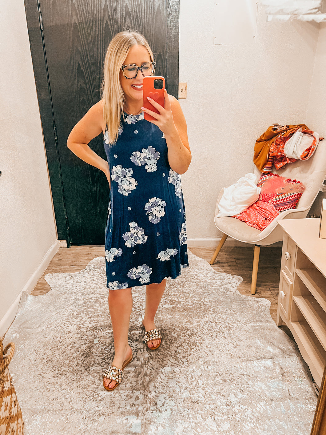 Navy Floral Old Navy Womens Dress, XL