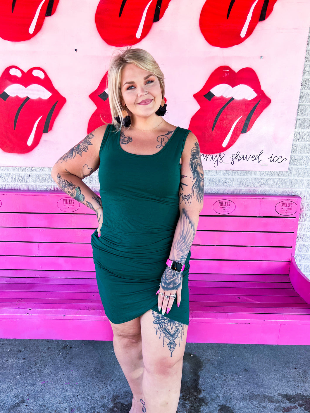 Green Pink Bulldog Womens Dress, XL