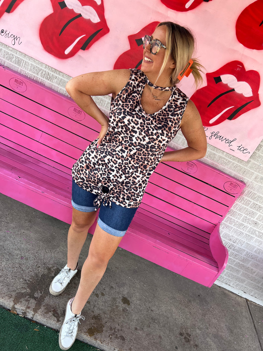 Leopard Pink Bulldog Womens Tanks, Large