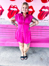 Load image into Gallery viewer, Satin Hot Pink Pearl button dress
