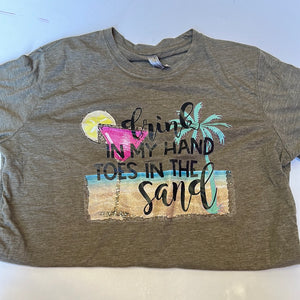 Brown"Toes in the sand" Pink Bulldog Womens Graphic Tee, Medium