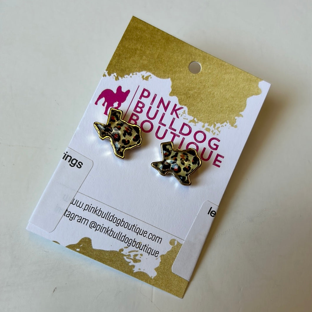 leopard TX studs Pink Bulldog Earrings