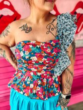 Load image into Gallery viewer, Patchwork one shoulder Ruffler Floral Top
