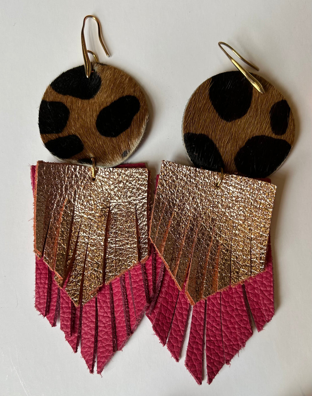 Rose gold/ leopard/ pink Pink Bulldog Earrings