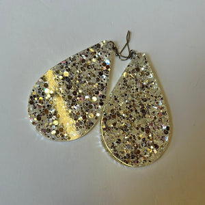 acrylic white glitter Pink Bulldog Earrings