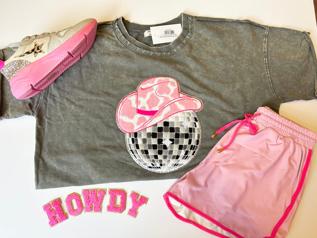 Acid wash crop with disco patch