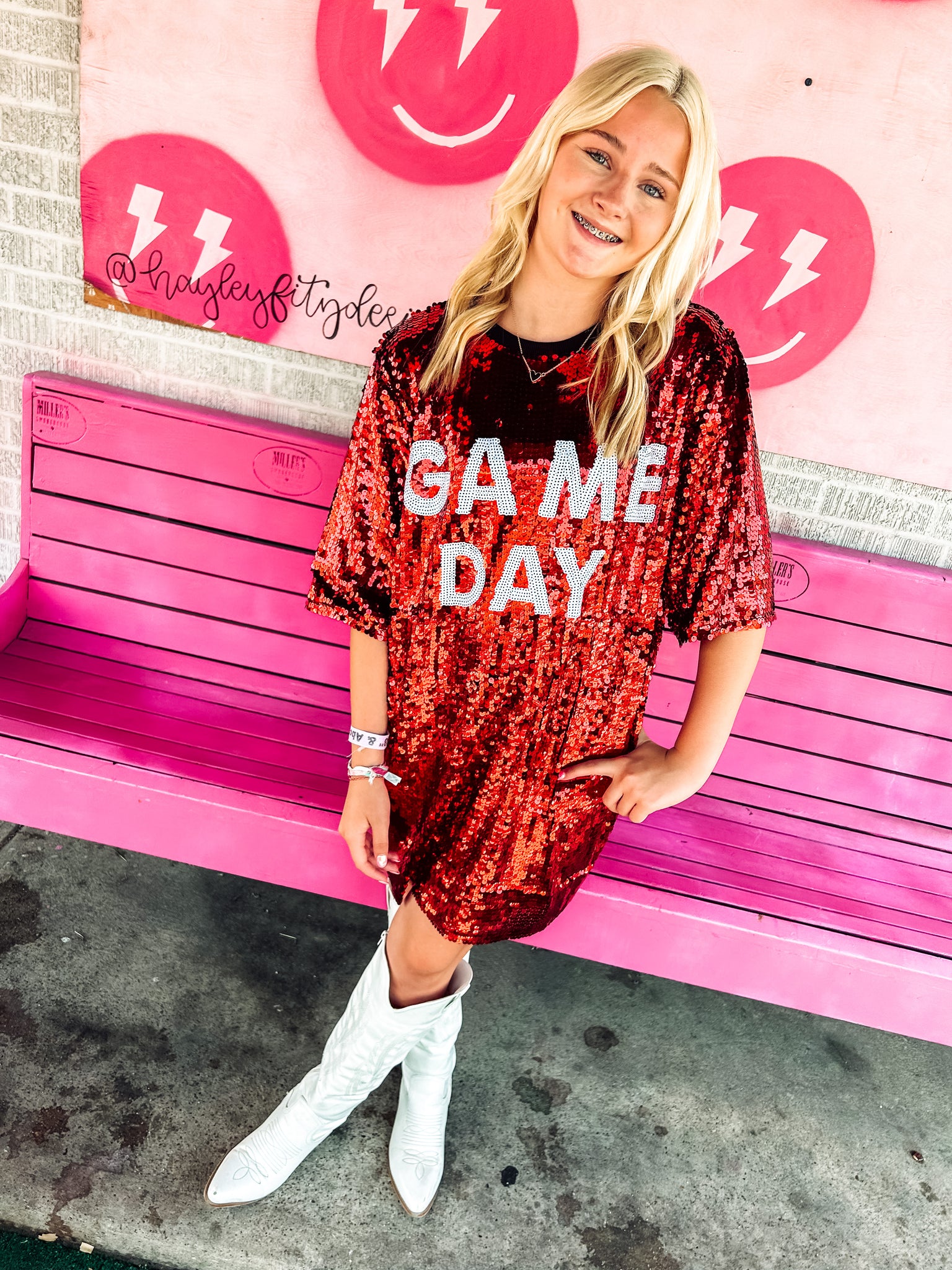 game day sequin dress Short Sleeve Game Day Red Sequin Dress