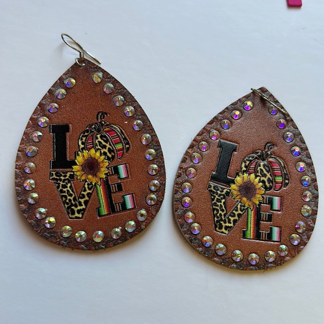 Brown Rhinestone Pink Bulldog Earrings