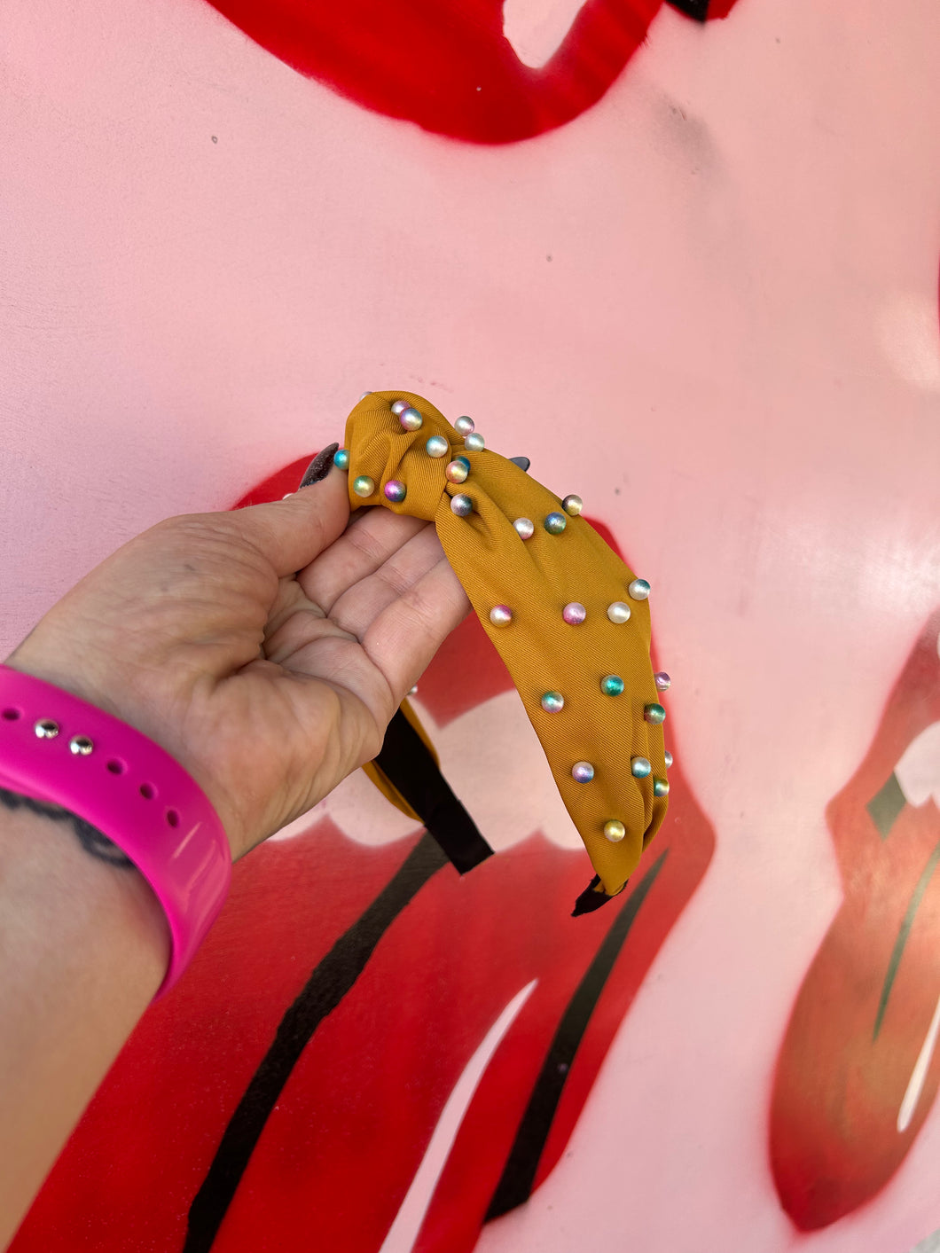 Mustard Pink Bulldog Headband