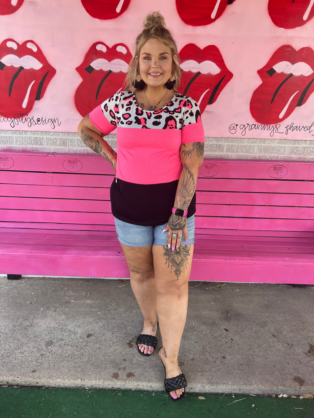 pink leopard Pink Bulldog Womens Top, XL
