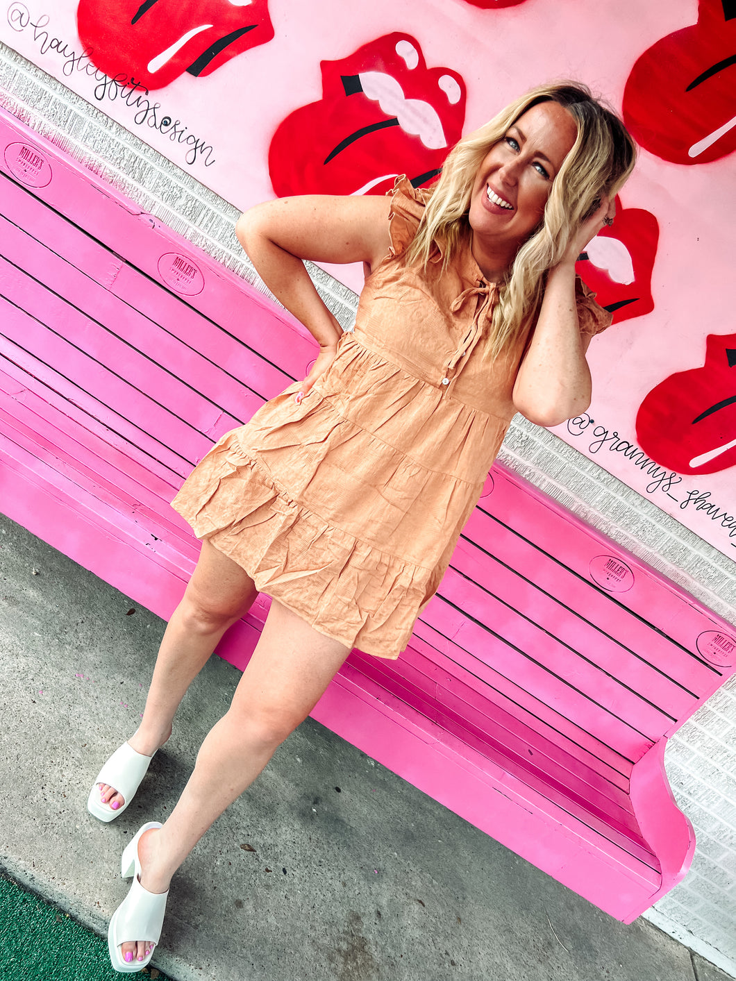 Linen Apricot Ruffle Dress