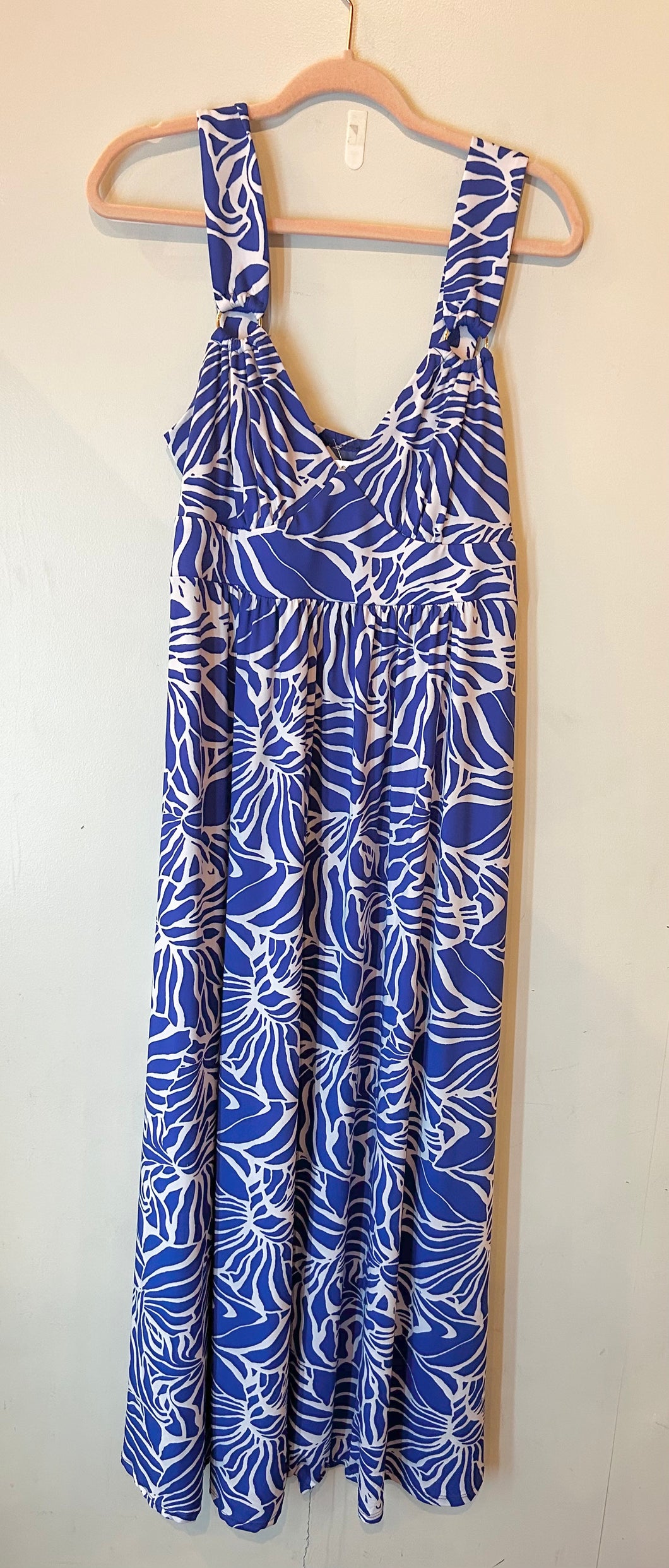 blue/white Pink Bulldog Womens Dress, Large