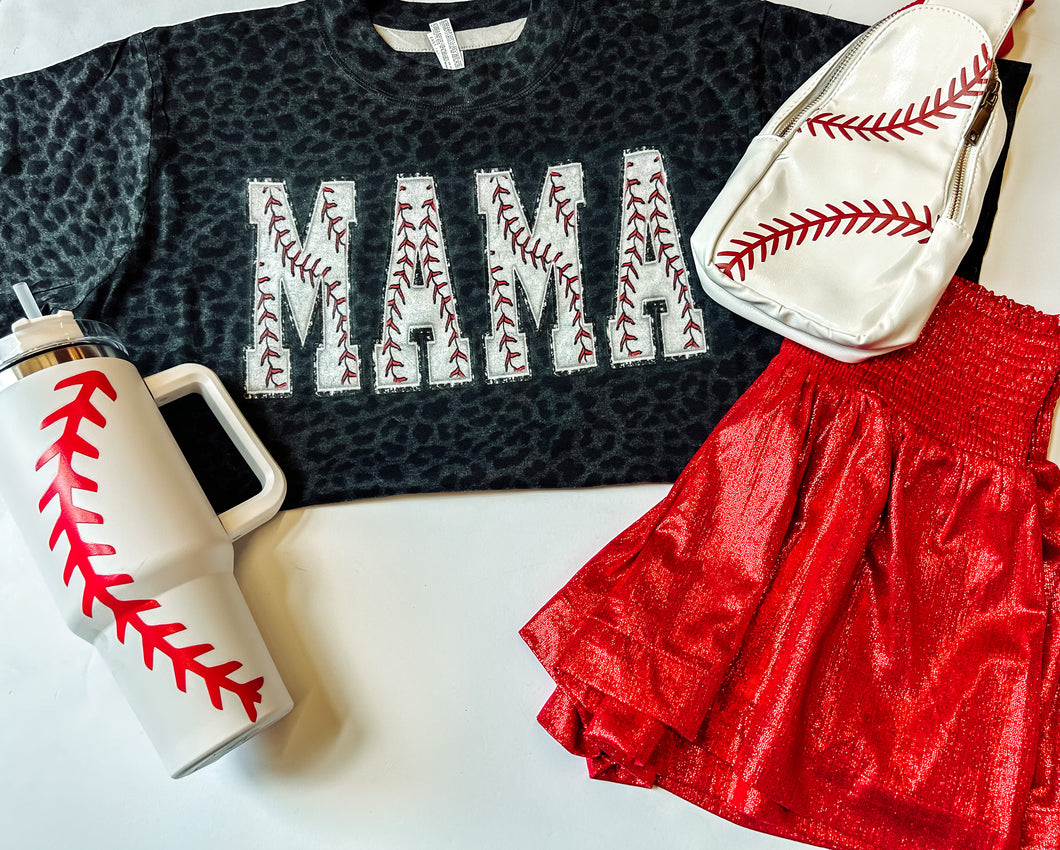 Leopard crop sports mama tee