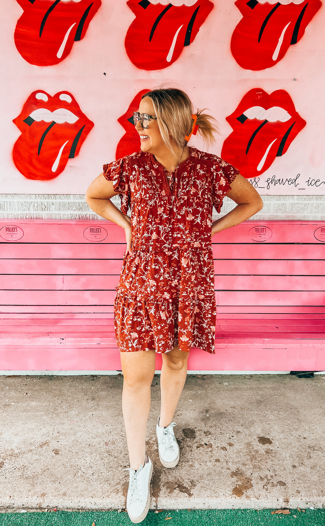 rust floral Knox Rose Womens Dress, 2X