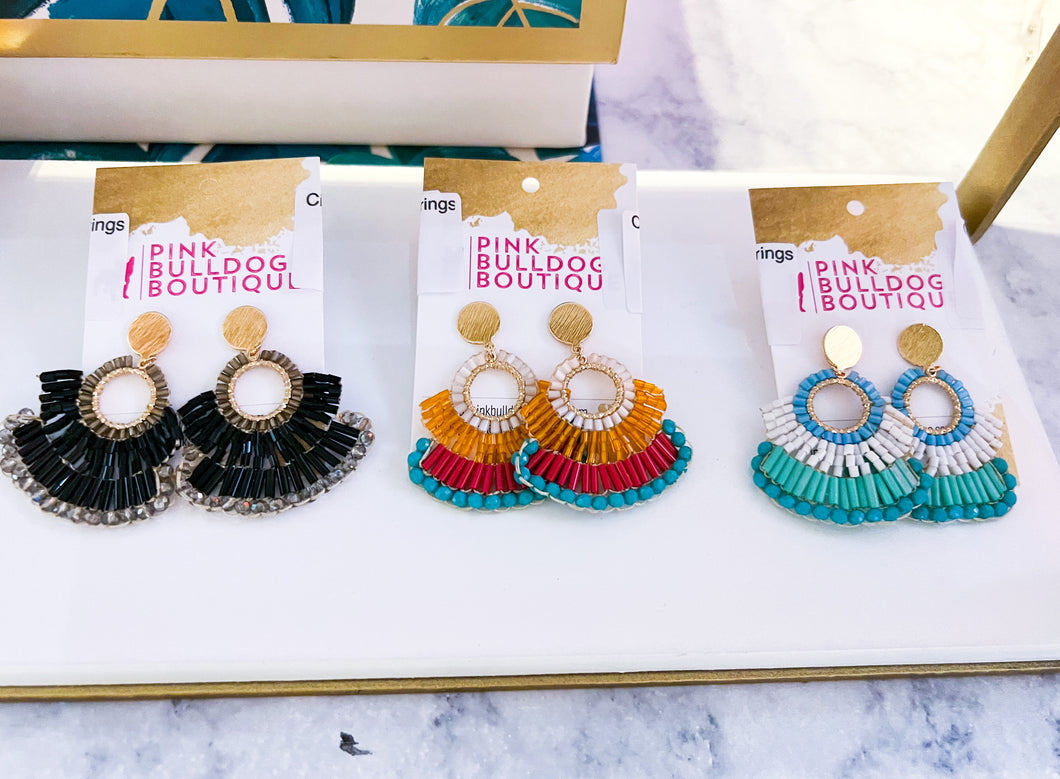 Circle beaded chandelier earrings