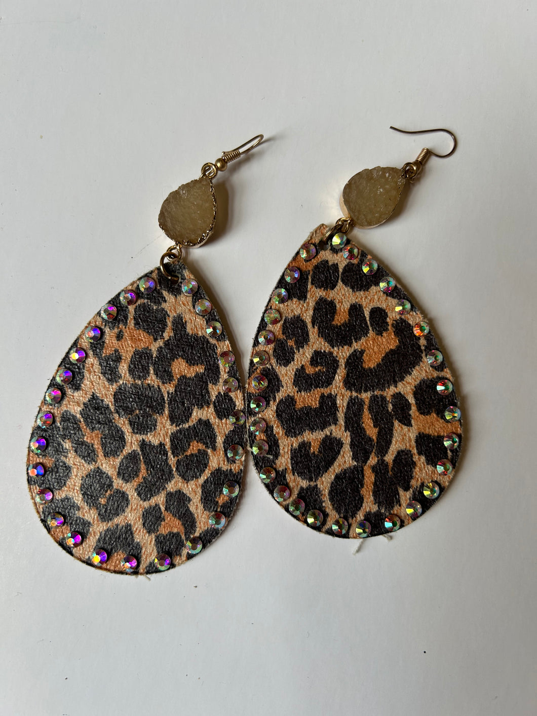 Leopard with Druzy Pink Bulldog Earrings