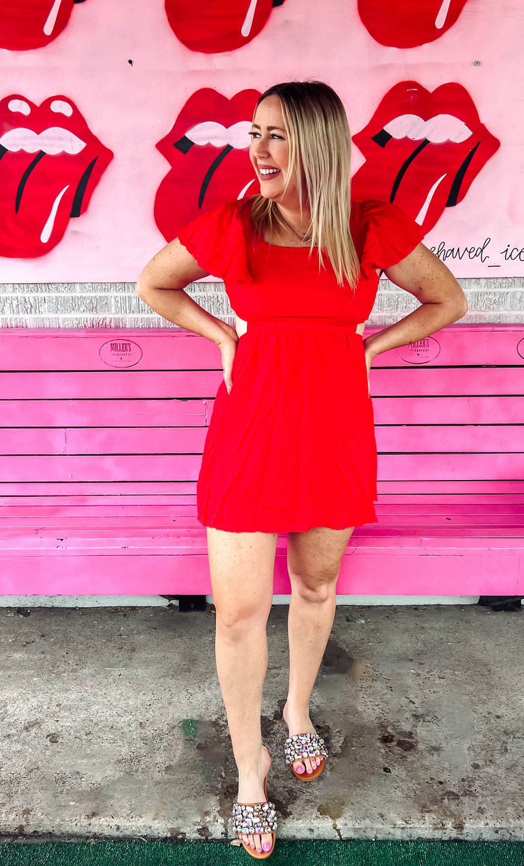 Candy apple side cut out dress