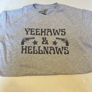 Gray"Yeehaws" Pink Bulldog Womens Graphic Tee, Medium