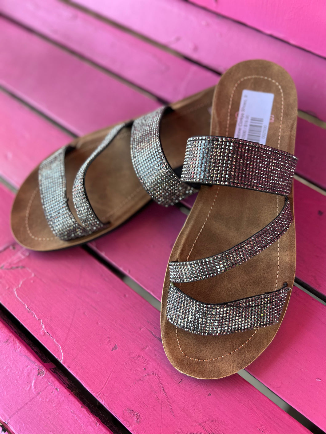 Black Rhinestone Corkys Shoes, 8